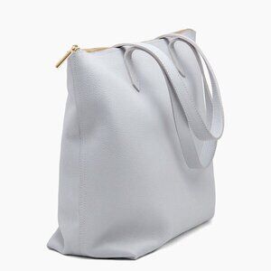 CUYANA Pearl Gray Classic Leather Zipper Tote Minimalist Bag Purse